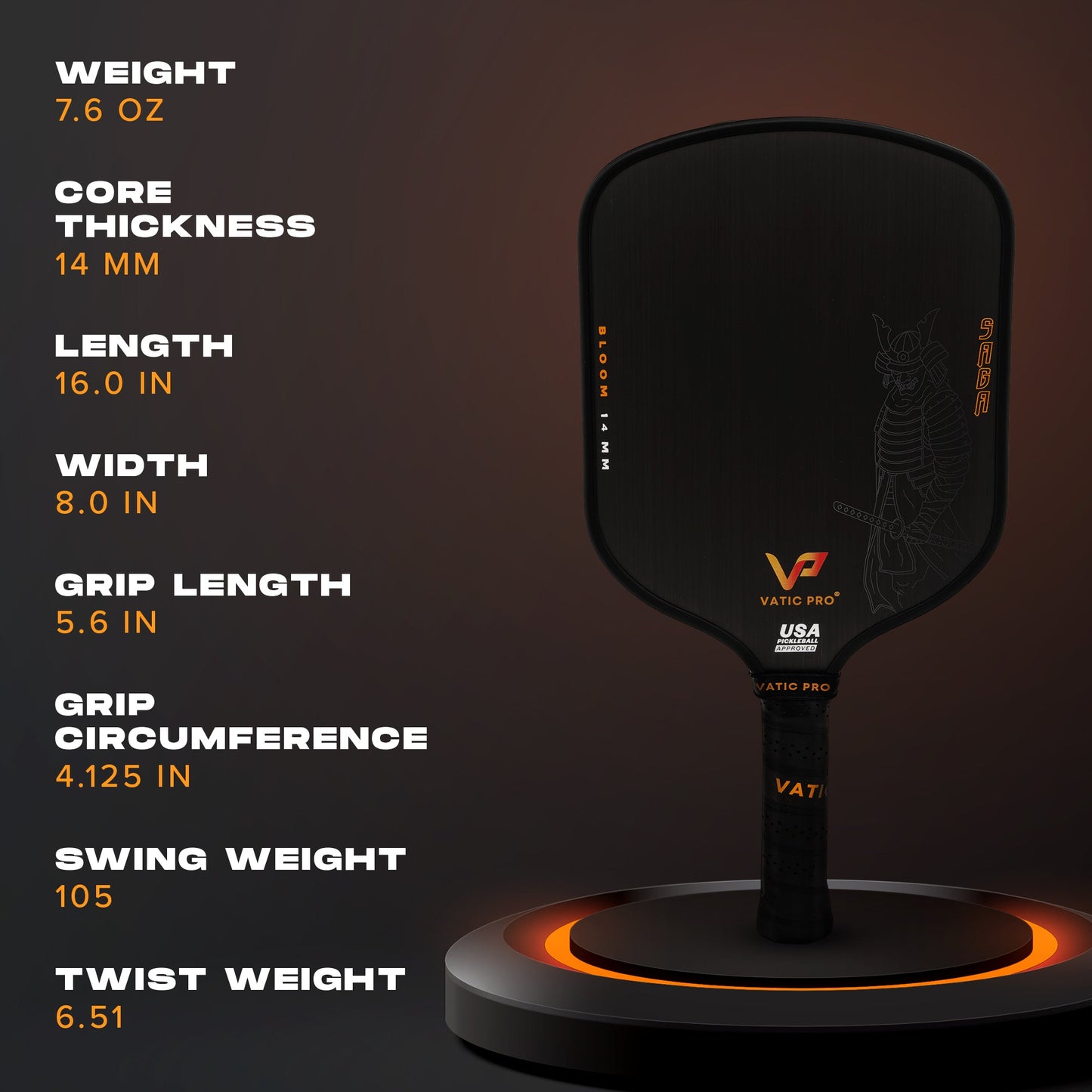 Vatic Pro Saga (All Shapes) (14mm & 16mm) (SH & LH) Pickleball Paddle