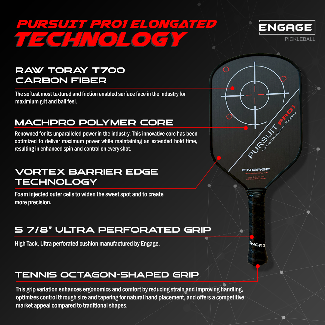 Engage Pursuit Pro1 6.0 Elongated Power Series | Raw Carbon Fiber Pickleball Paddle