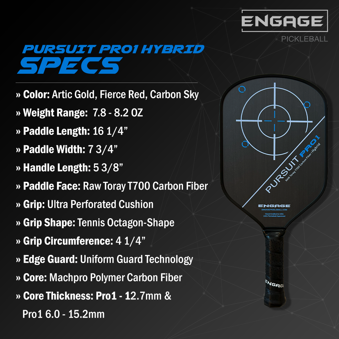Engage Pursuit Pro1 6.0 Hybrid | Raw Carbon Fiber Pickleball Paddle