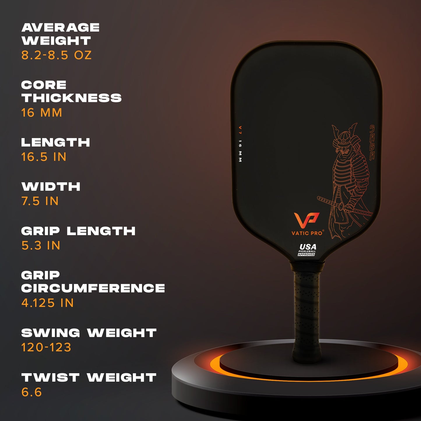 Vatic Pro Saga (All Shapes) (14mm & 16mm) (SH & LH) Pickleball Paddle