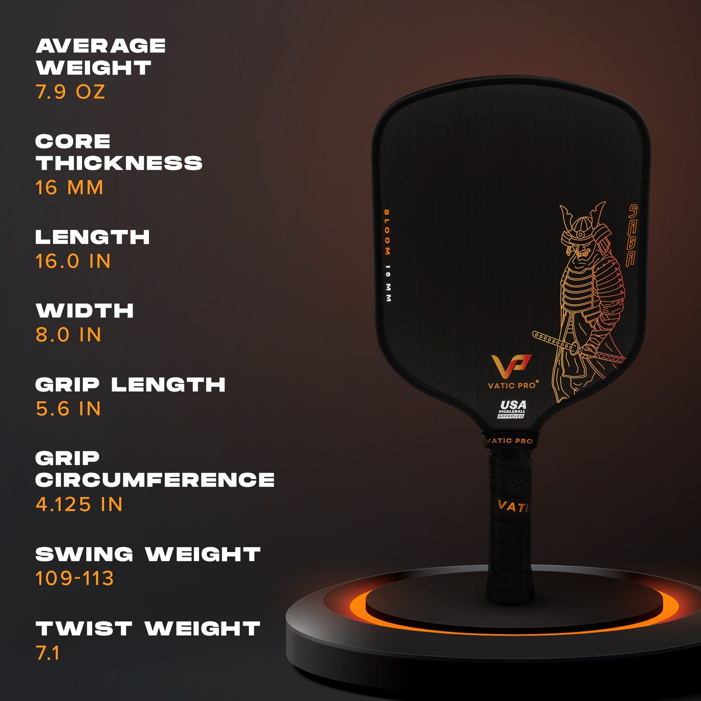 Vatic Pro Saga (All Shapes) (14mm & 16mm) (SH & LH) Pickleball Paddle