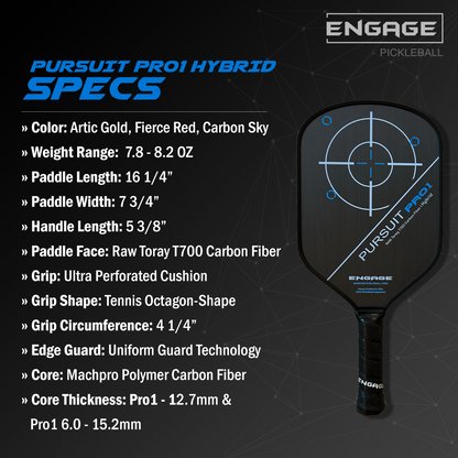 Engage Pursuit Pro1 6.0 Hybrid | Raw Carbon Fiber Pickleball Paddle
