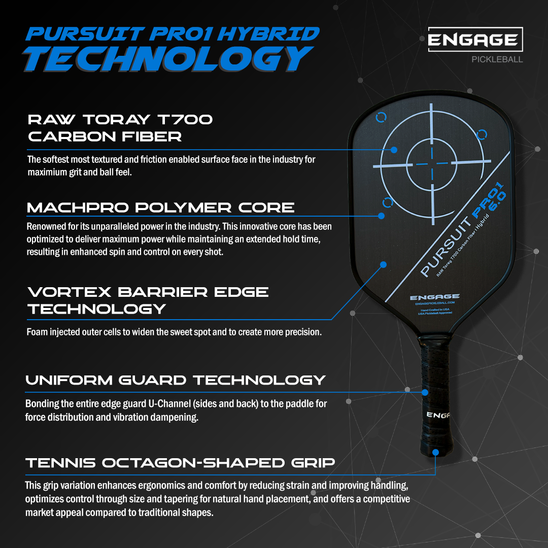 Engage Pursuit Pro1 6.0 Hybrid | Raw Carbon Fiber Pickleball Paddle