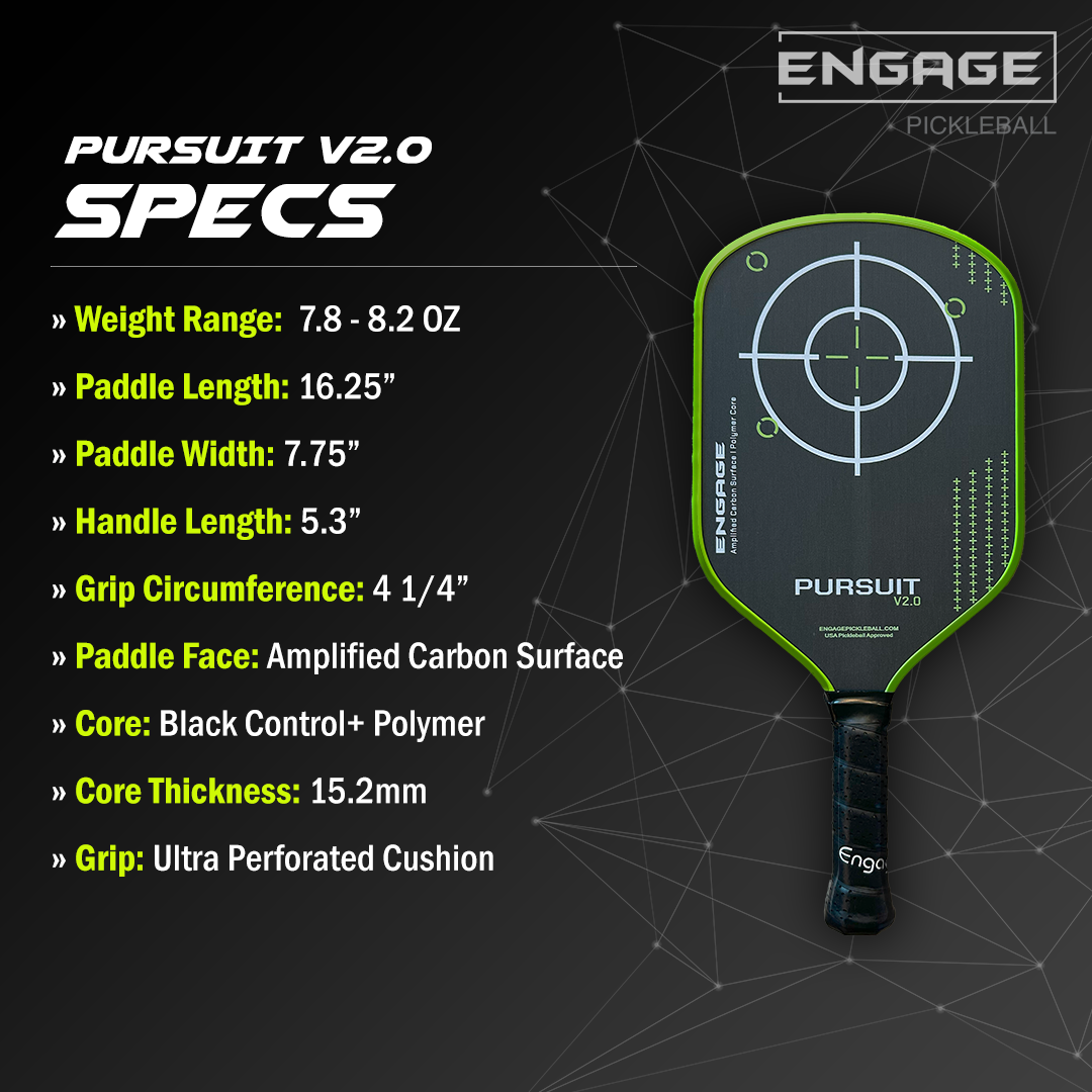 Engage NEW Pursuit V2.0 | Amplified Carbon Surface | Hybrid Pickleball Paddle
