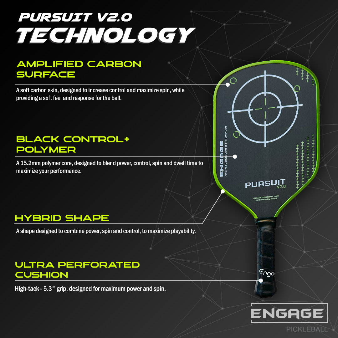 Engage NEW Pursuit V2.0 | Amplified Carbon Surface | Hybrid Pickleball Paddle