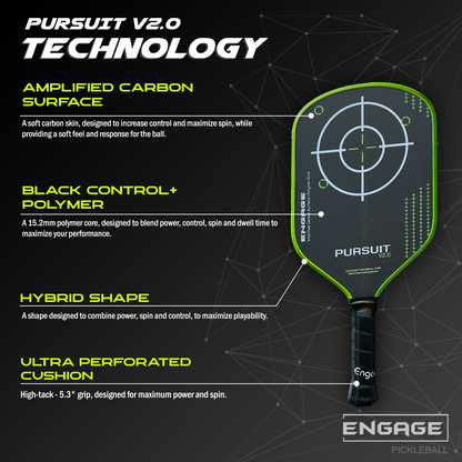 Engage NEW Pursuit V2.0 | Amplified Carbon Surface | Hybrid Pickleball Paddle