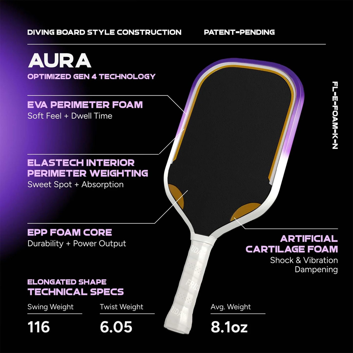 FRIDAY Aura Elongated Pickleball Paddle