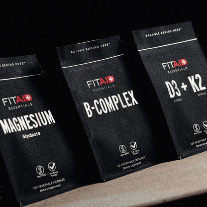 FitAid Supplement Bundle - Magnesium Glycinate, Methylated B-Complex, and D3+K2